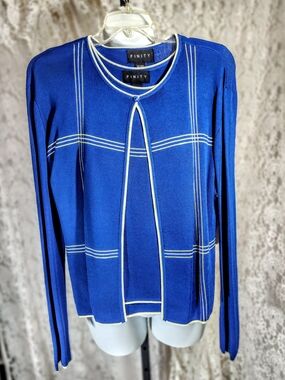 Finity Blue Long Sleeve Cardigan Tank Set with White Trim